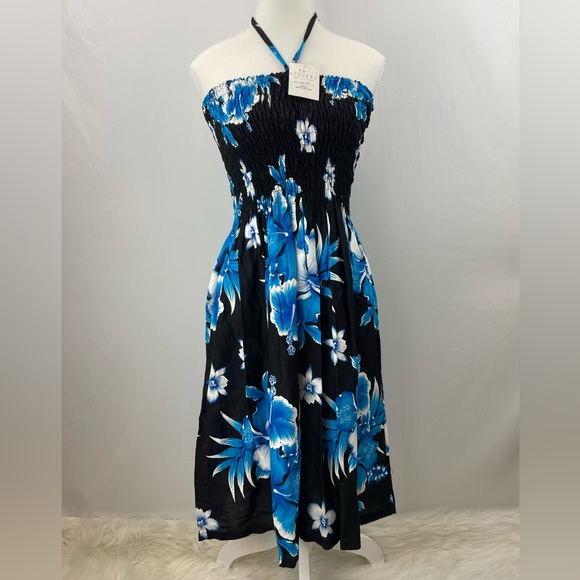 Dresses & Skirts - NWT One Size Floral Hawaiian Tropical Smocked Top Halter Beach Cover Up Dress